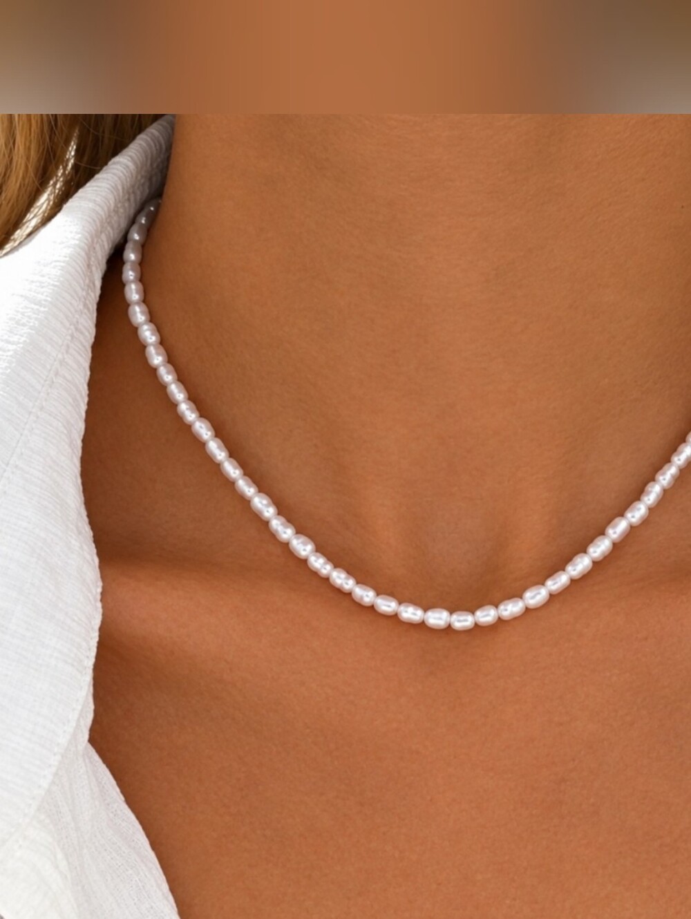 🦪 Freshwater Pearl Choker Necklace - White